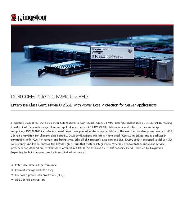 Enterprise Class Gen5 NVMe U.2 SSD with Power Loss Protection for Server Applications